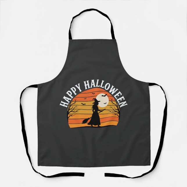 Tablier Joyeux Halloween Sorcière Coucher de soleil Design (Recto)
