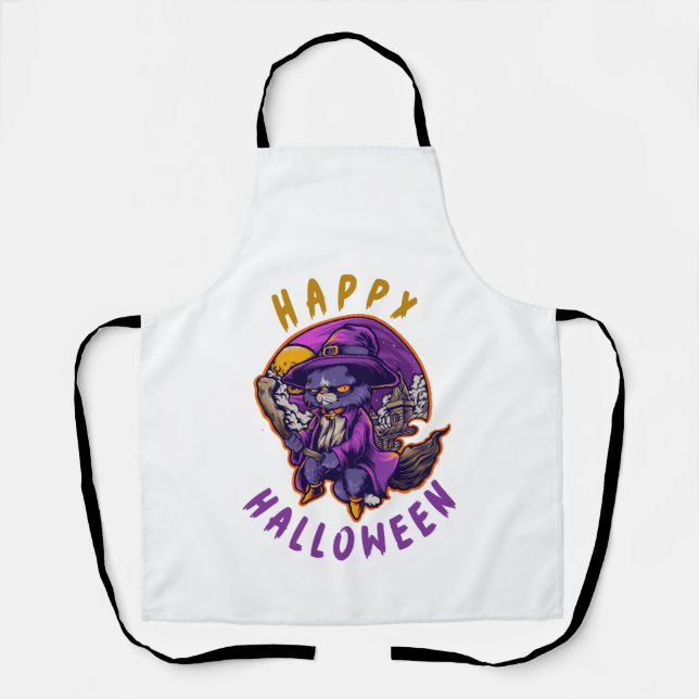 Tablier Joyeux Halloween Sorcière de Halloween Chat (Recto)