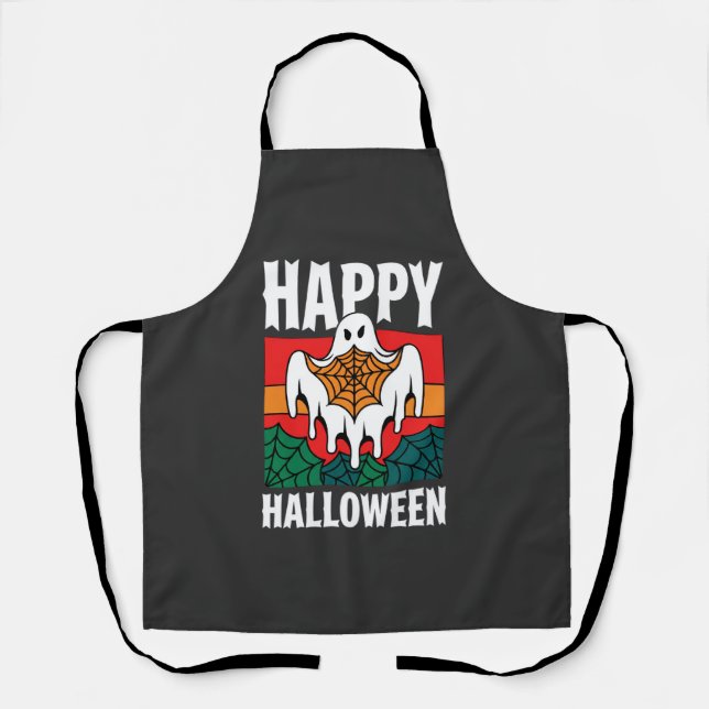 Tablier Joyeux Halloween Toile d'araignée fantôme Rétro (Recto)