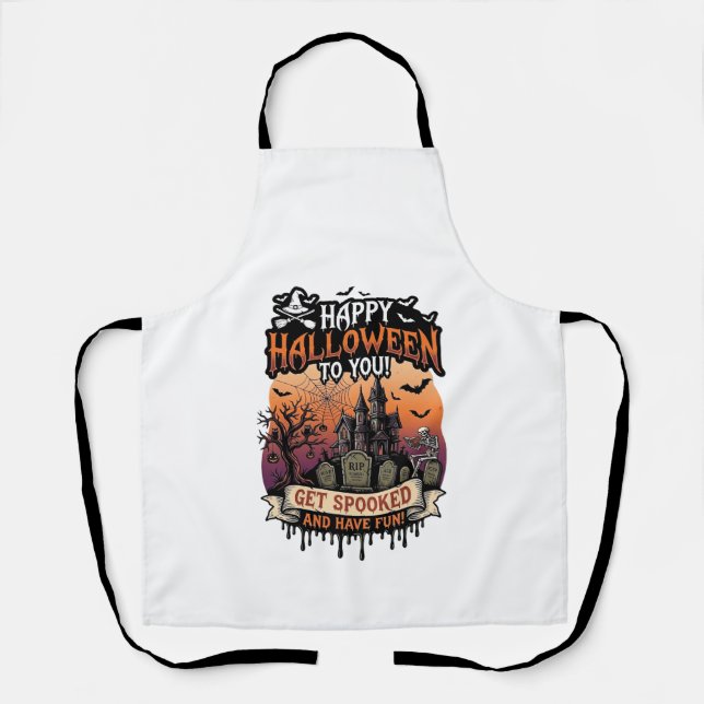 Tablier Joyeux Halloween Vous Maison Hantée Squelette Chau (Recto)