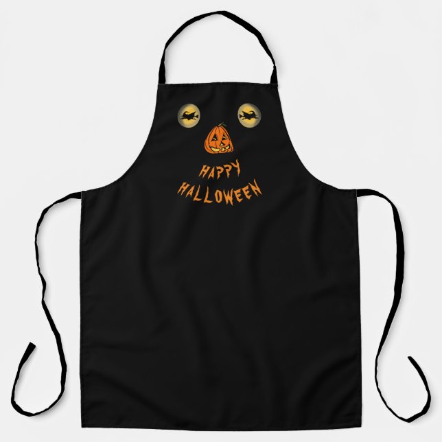 Tablier Joyeux Halloween Yeux de cuisine et nez Citrouille (Recto)