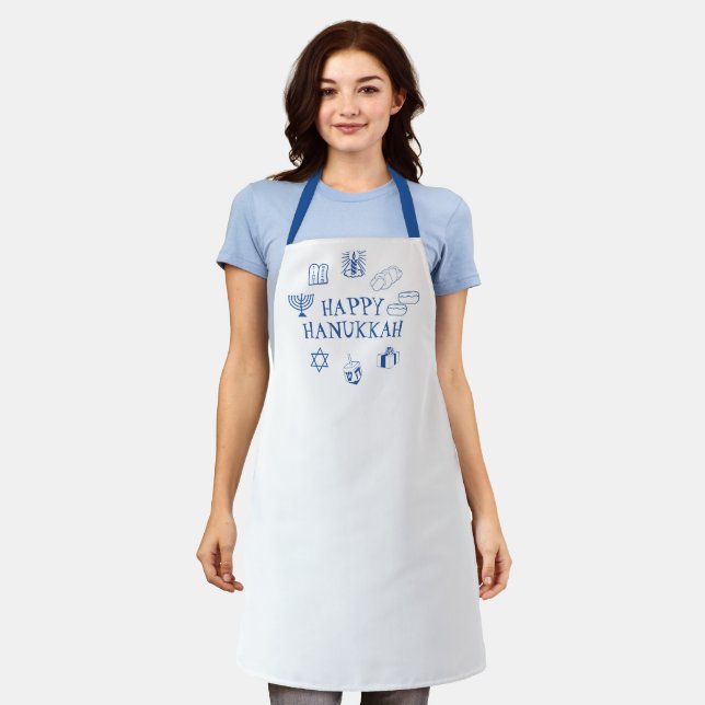 Tablier Joyeux Hanoukka bleu blanc personnalisé mignon (Porté)