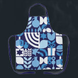 Tablier Joyeux Hanoukka Modern Menorah, Dreidel & Stars<br><div class="desc">FAITES SOURIRE LE "PERSONNEL" DE LA CUISINE CE parti Hanoukka / Chanukah avec cet Hanoukka / Chanukah moderne Tabliers géométriques. Menorah, Dreidel, Donuts, Stars & Huile d'olive... Symboles juifs Hanoukka. Ce look moderne et haut de gamme est une excellente façon de souhaiter à vos amis et à votre famille un...</div>