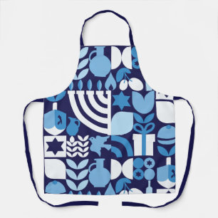 Tablier Joyeux Hanoukka Modern Menorah, Dreidel & Stars
