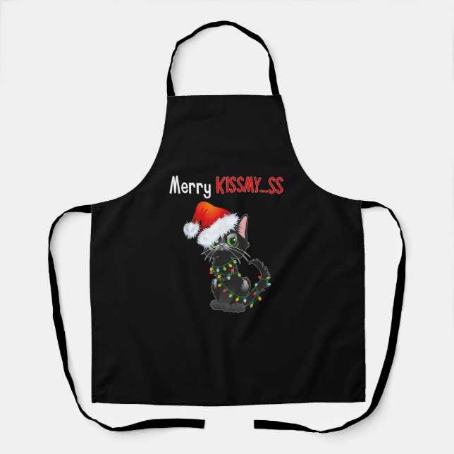 Tablier Joyeux Kissmy..ss Chat noir Lumières de Noël Chat  (Recto)