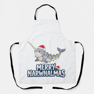 Tablier Joyeux Narwhalmas portant un chapeau de Père Noël