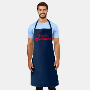 Tablier Joyeux Noël bleu marine et rouge texte personnalis