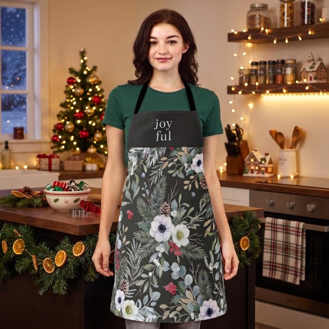Tablier Joyeux Noël Botanique Férié (Joyful Botanical Christmas Holiday Apron by Ricaso. A wonderful gift for yourself or others)