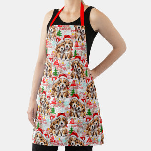 Tablier Joyeux Noël Chapeau de Père Noël Chien Design - Bl