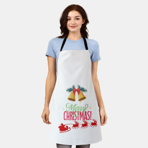Tablier Joyeux Noël – Cloches et motif traîneau du Père No