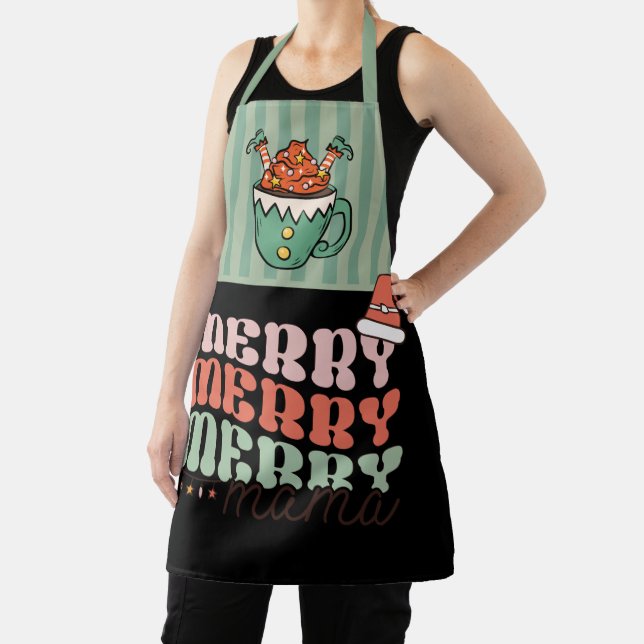 Tablier Joyeux Noël Funny Elf vert et noir Mama (Insitu)