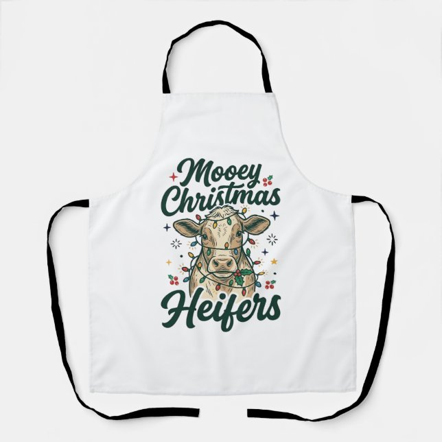 Tablier Joyeux Noël Génisses Drôle de Vache Noël Design (Recto)