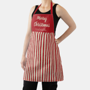 Tablier Joyeux Noël nom personnalisé rayure rouge