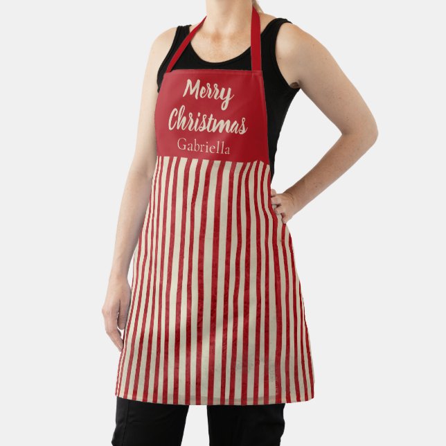 Tablier Joyeux Noël nom personnalisé rayure rouge (Insitu)