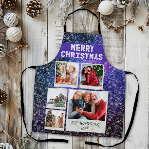 Tablier Joyeux Noël Nuit Étoilée 5 Photo Cadeau de Famille