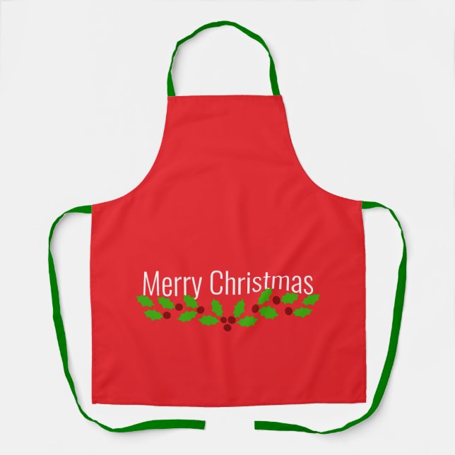 Tablier Joyeux Noël, rouge de fêtes, (Recto)