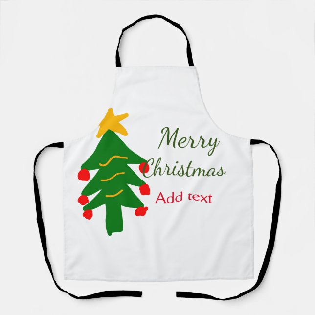 Tablier Joyeux Noël rouge vert Noël ajouter le nom (Recto)