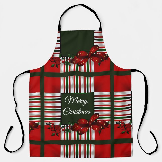 Tablier Joyeux Noël Rouge Vert Plaid (Recto)