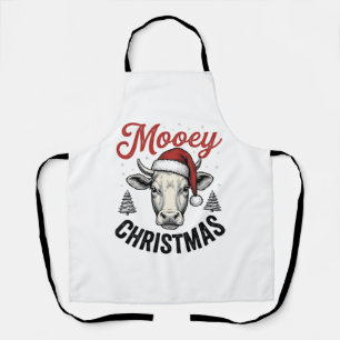 Tablier Joyeux Noël Vache Chapeau de Père Noël Gravure Vin