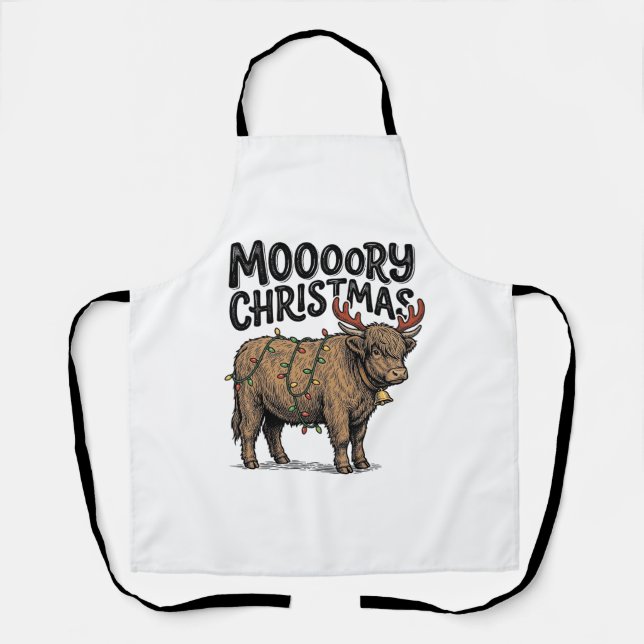 Tablier Joyeux Noël Vache Highland Gravure Vintage T (Recto)