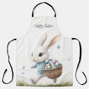 Tablier Joyeux pâques, lapin de Pâques marchant avec des o