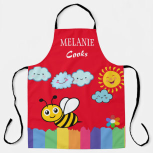 Tablier Joyeux soleil d'abeille miel nuages rouge arrière 