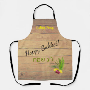 Tablier Joyeux Sukkot Etrog Lulav Rustic Wood Apron