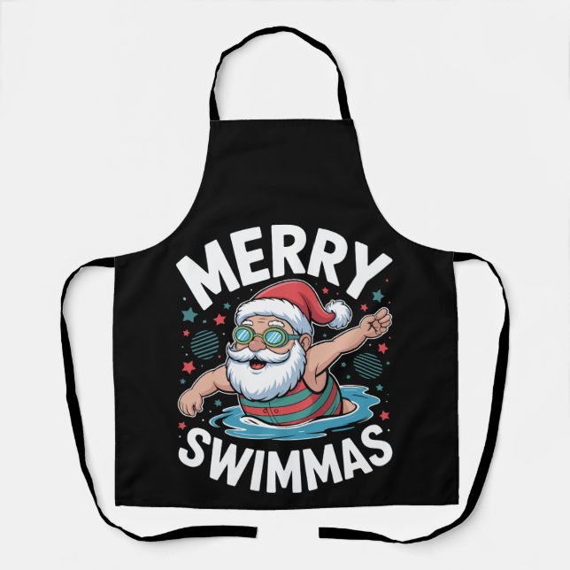 Tablier Joyeux Swimmas Noël Santa Xmas Piscine (Recto)