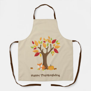 Tablier Joyeux Thanksgiving avec Arbre, Renard & Citrouill