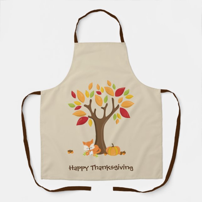 Tablier Joyeux Thanksgiving avec Arbre, Renard & Citrouill (Recto)