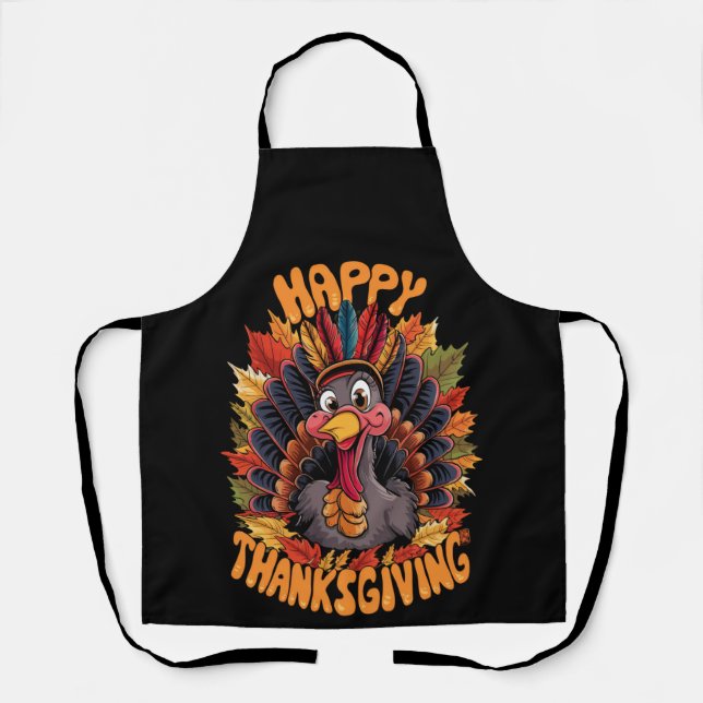 Tablier Joyeux Thanksgiving Dinde Famille Automne (Recto)