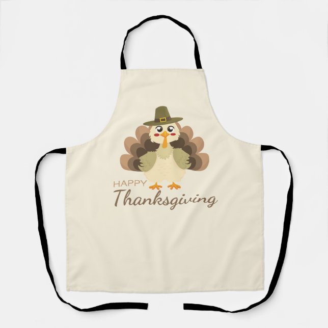 Tablier Joyeux Thanksgiving Dinde Mignonne Automne (Recto)