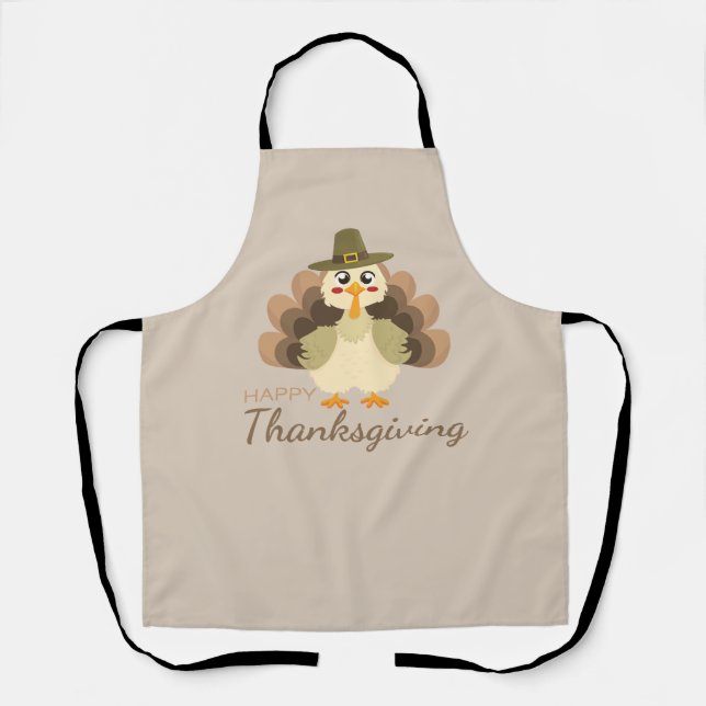 Tablier Joyeux Thanksgiving Dinde Mignonne Automne Brun (Recto)