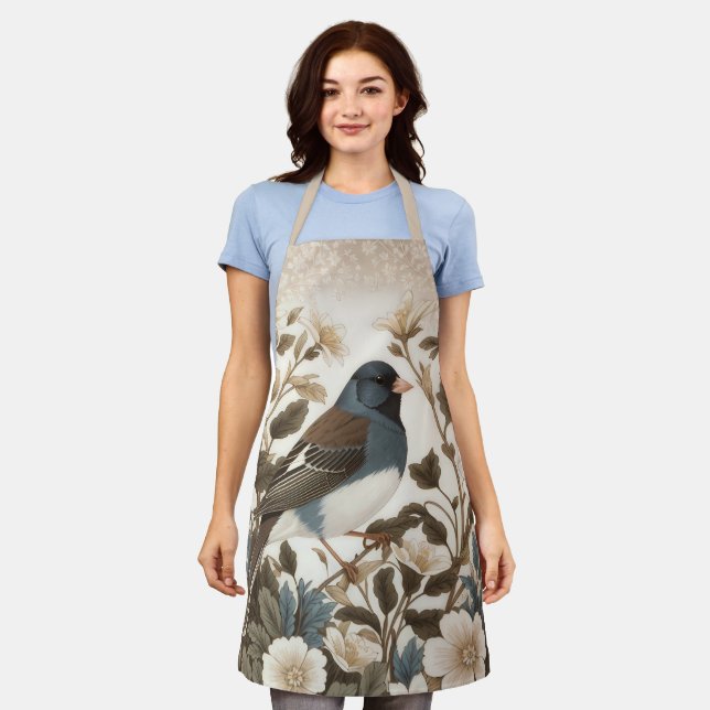 Tablier Junco aux yeux noirs élégant floral crème (Porté)