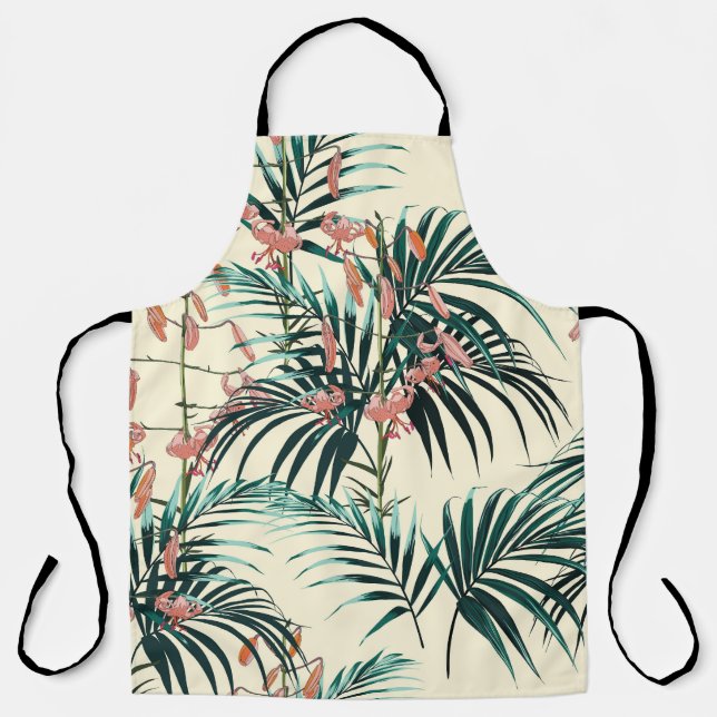 Tablier Jungle vintage : Vert foncé, Lys orange. (Recto)