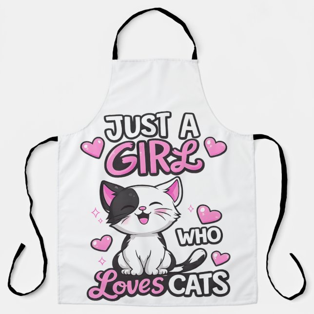 Tablier Just a Girl Who Loves Cats Cute Withe (Recto)