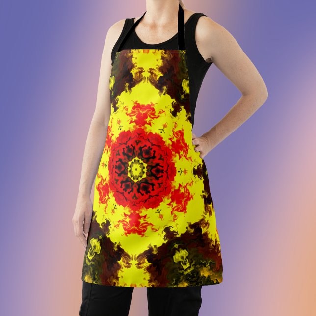 Tablier Kaleidoscope psychédélique Fleur Jaune et Rouge (Créateur téléchargé)