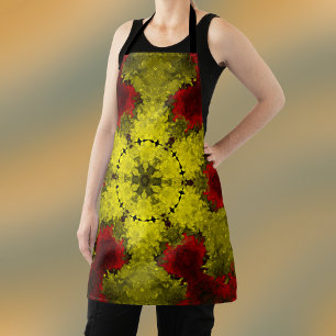 Tablier Kaleidoscope psychédélique Fleur rouge et jaune