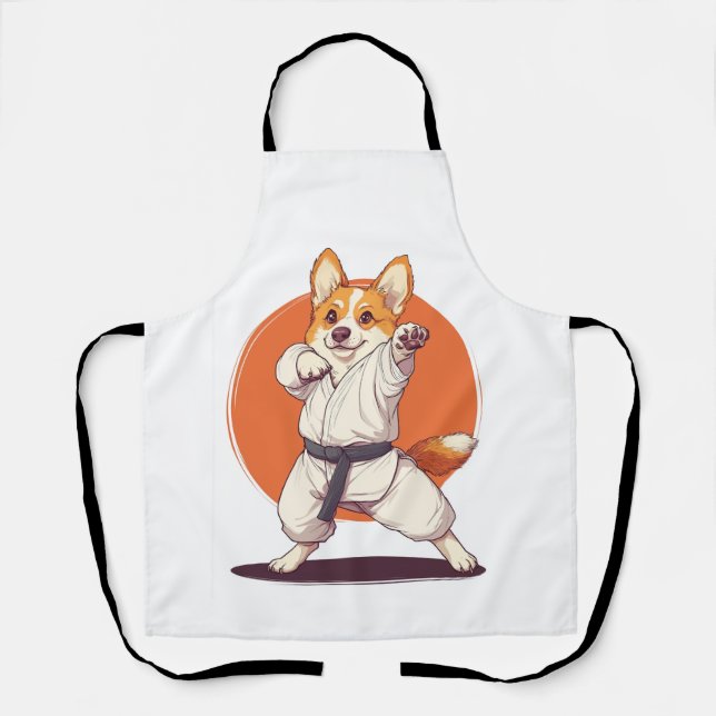 Tablier Karate Corgi � Chien d'Arts Martiaux (Recto)