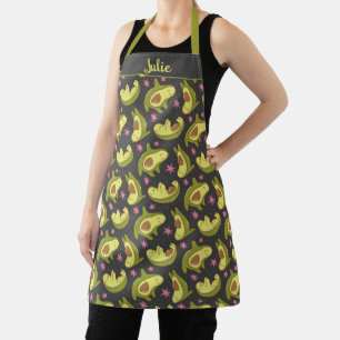 Tablier Kawaii Avocado Design gris foncé Étoiles roses mig