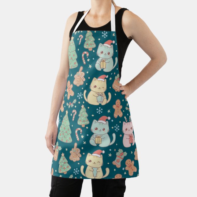 Tablier Kawaii Christmas Cats Baking Apron (Insitu)