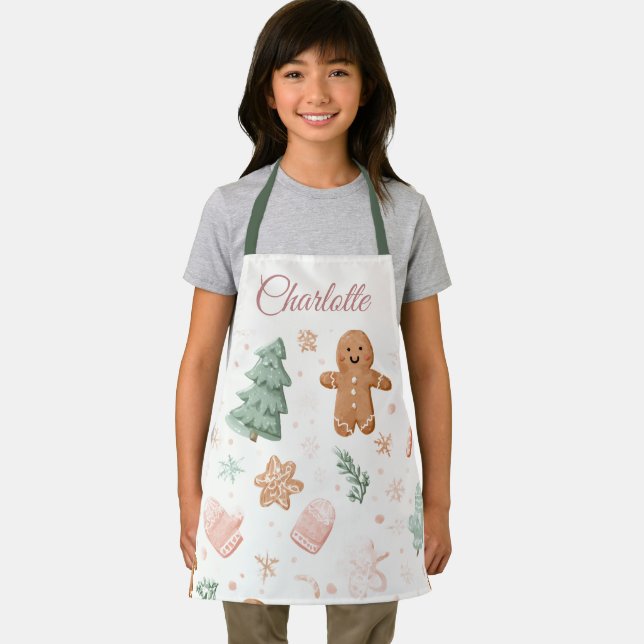Tablier Kawaii Christmas Pattern | Custom Name Kids Apron (Insitu)