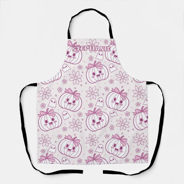 Tablier Kawaii Citrouilles, Fantômes & Fleurs (Recto)