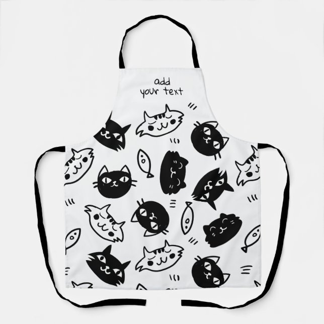 Tablier Kawaii moderne Funny Black White Cute Cats Motif (Recto)