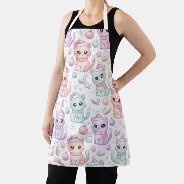 Tablier Kawaii Pastel Christmas Cats Apron for Cat Lovers (Insitu)