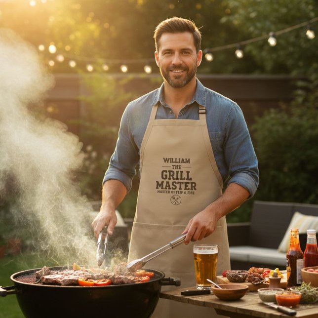 Tablier Khaki/Tan Apron The Grill Master - Personalized  (Créateur téléchargé)