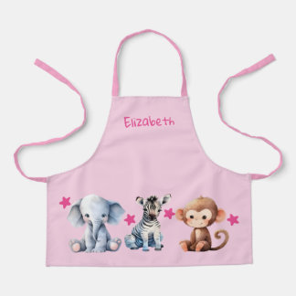 Tablier Kid's add name cute animals stars pink