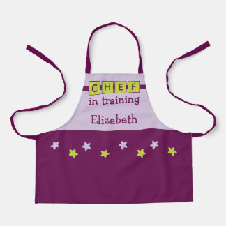 Tablier Kid's Chef name stars purple green