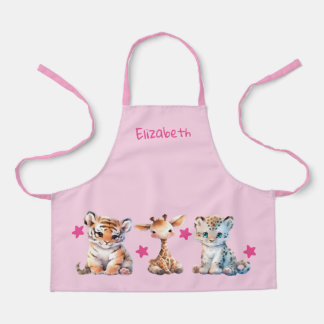 Tablier Kid's cute animals stars add name pink