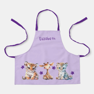 Tablier Kid's cute animals stars add name purple